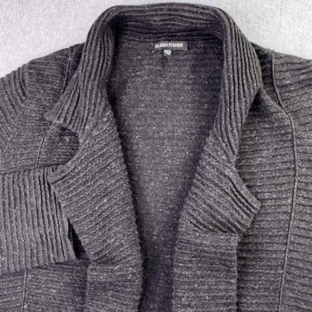 EILEEN FISHER Italian Yarn Grey Cardigan Sweater Chunky‎ Knit Long Line Size Med